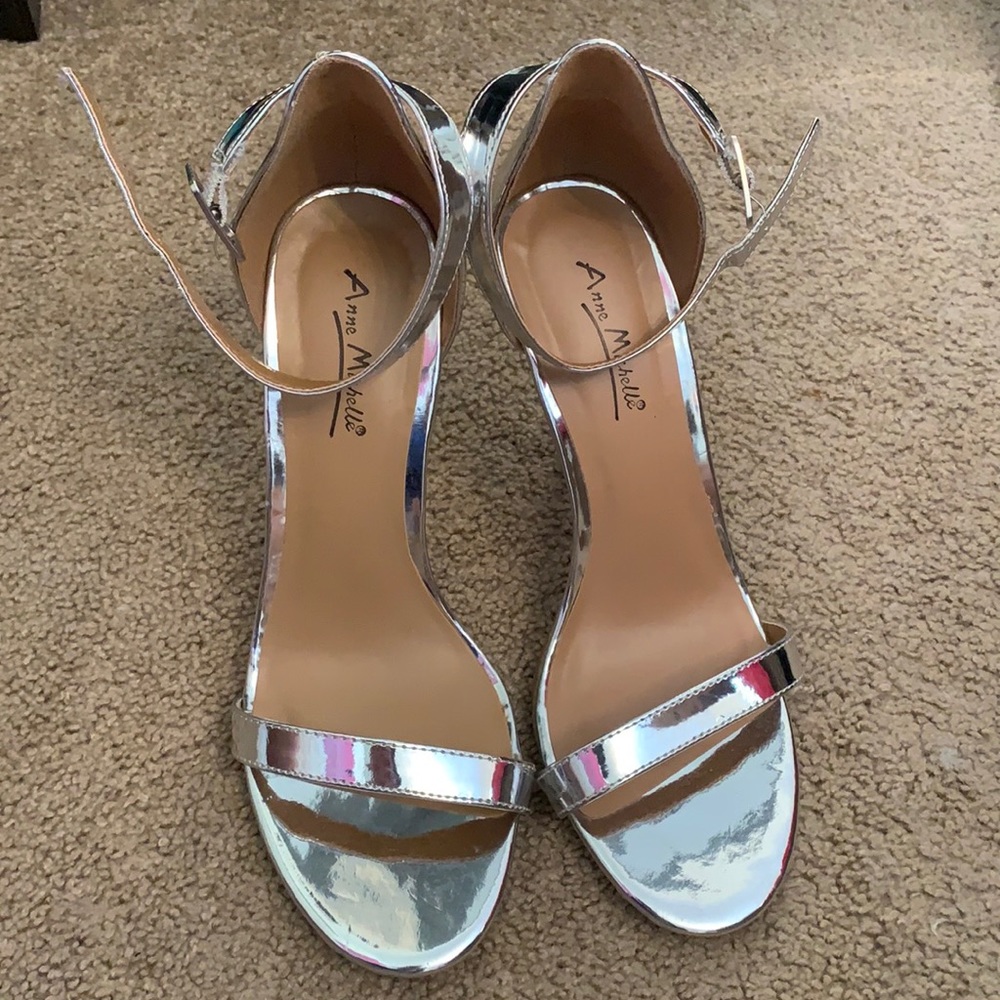 chrome strappy heels